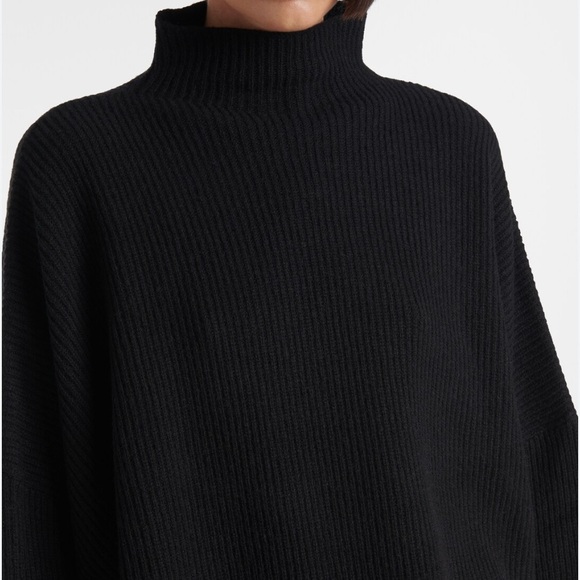 One Size Black Ribbed Sweater Poncho - Picture 2 of 4